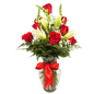Dozen roses with lilies